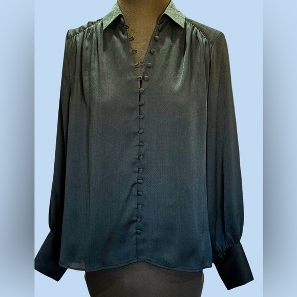 H & M Dark Grey Long Sleeve Button Front Blouse Size 2 - Picture 1 of 7